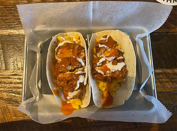 Two tacos from Wishbone Tavern