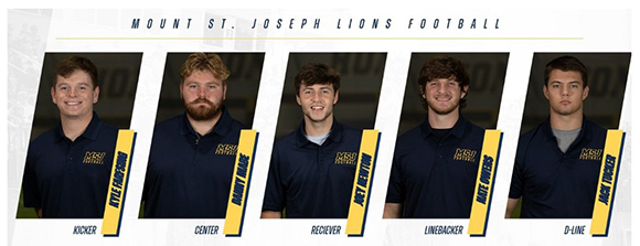 Mount St. Joseph University football players selected for all-district team graphic.