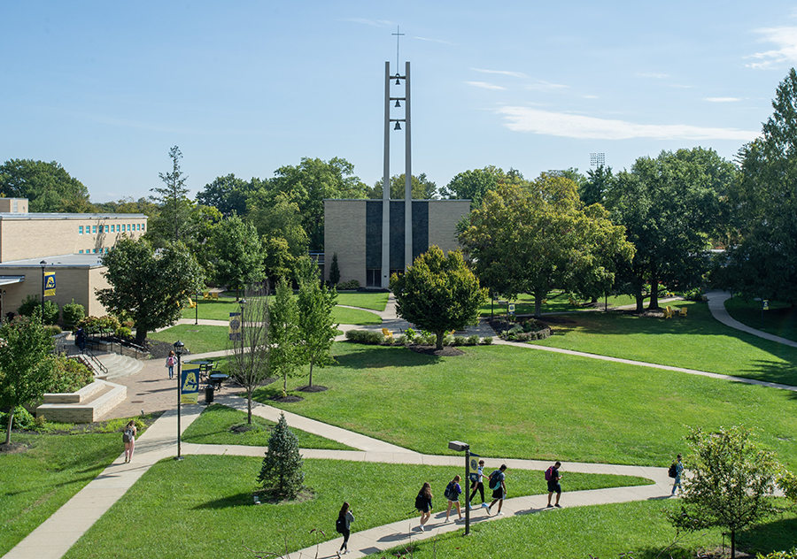 steeple and buildings on campus