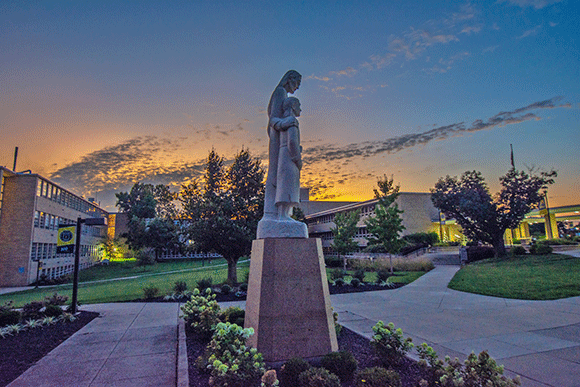St. Joseph Statue in the center of the MSJ quad at Mount St. Joseph University